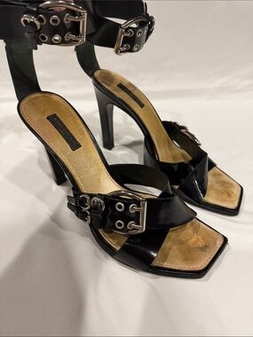 Louis Vuitton Black Leather Buckle Stiletto Sandals